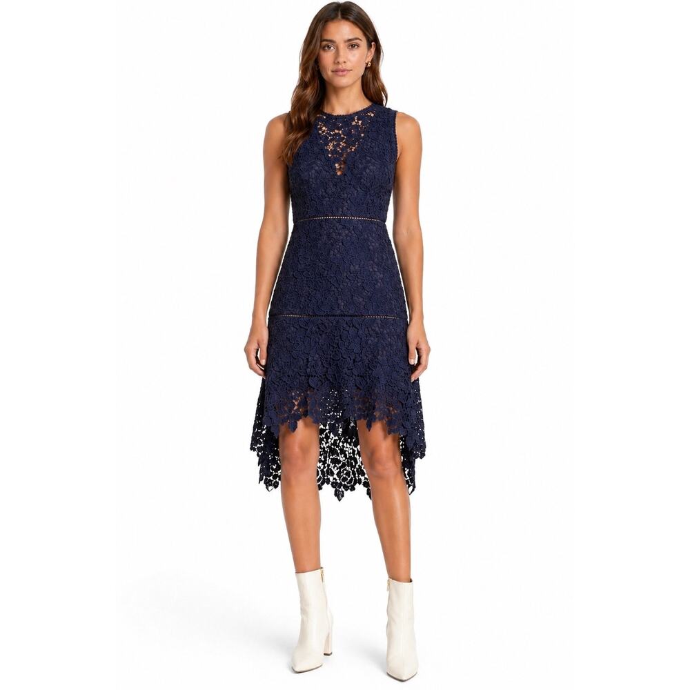 Joie Navy Lace Open Back Asymmetrical Cocktail Party Dress Romantic Size 6
